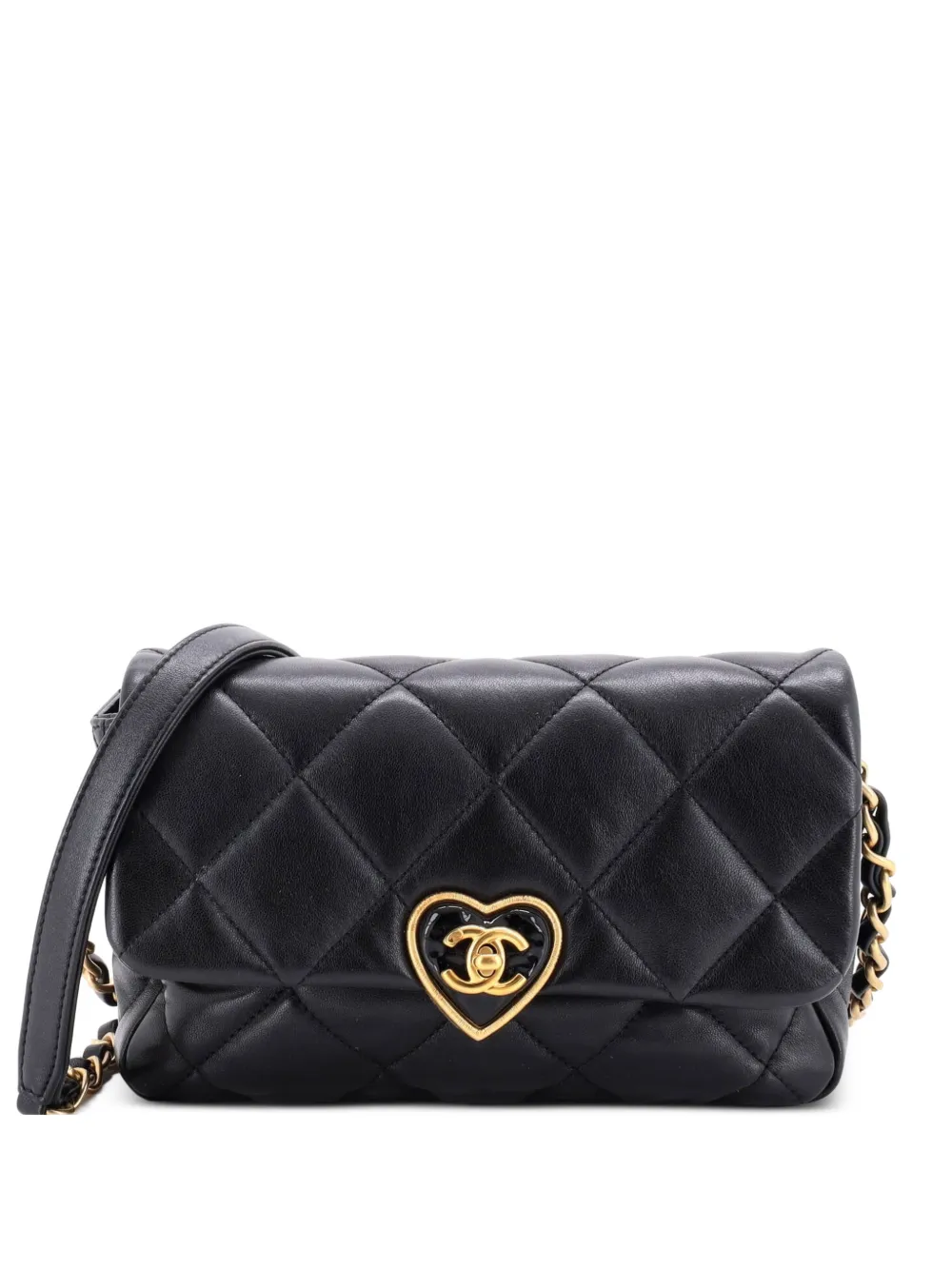 CHANEL Pre-Owned Coco Love CC Heart Flap Bag Quilted Lambskin Small shoulder bag - Nero