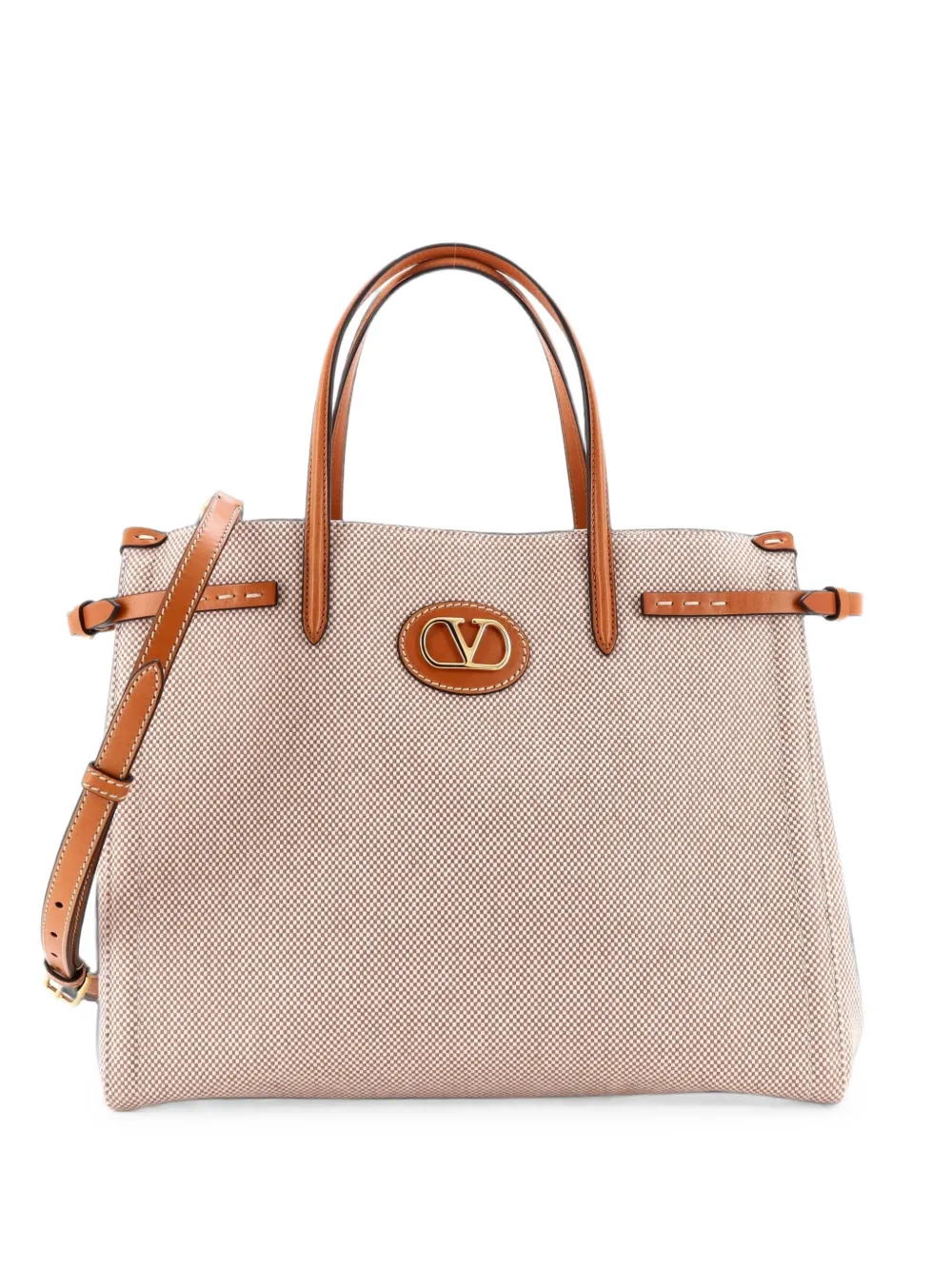 Valentino Garavani Pre-Owned Mittelgroße Antibes Tote Bag aus Canvas mit Leder - Nude