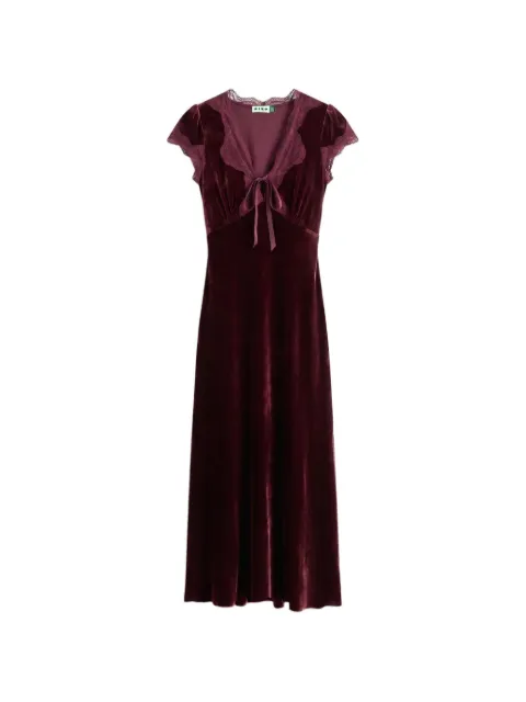Rixo vestido midi Amari de terciopelo con ribete de encaje