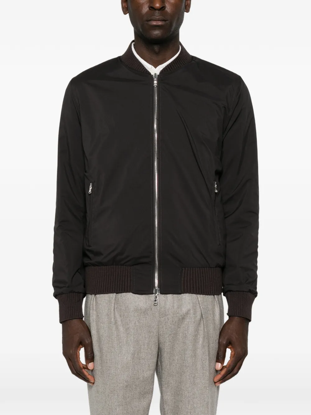 Barba ribbed-trim zip-up jacket Grijs