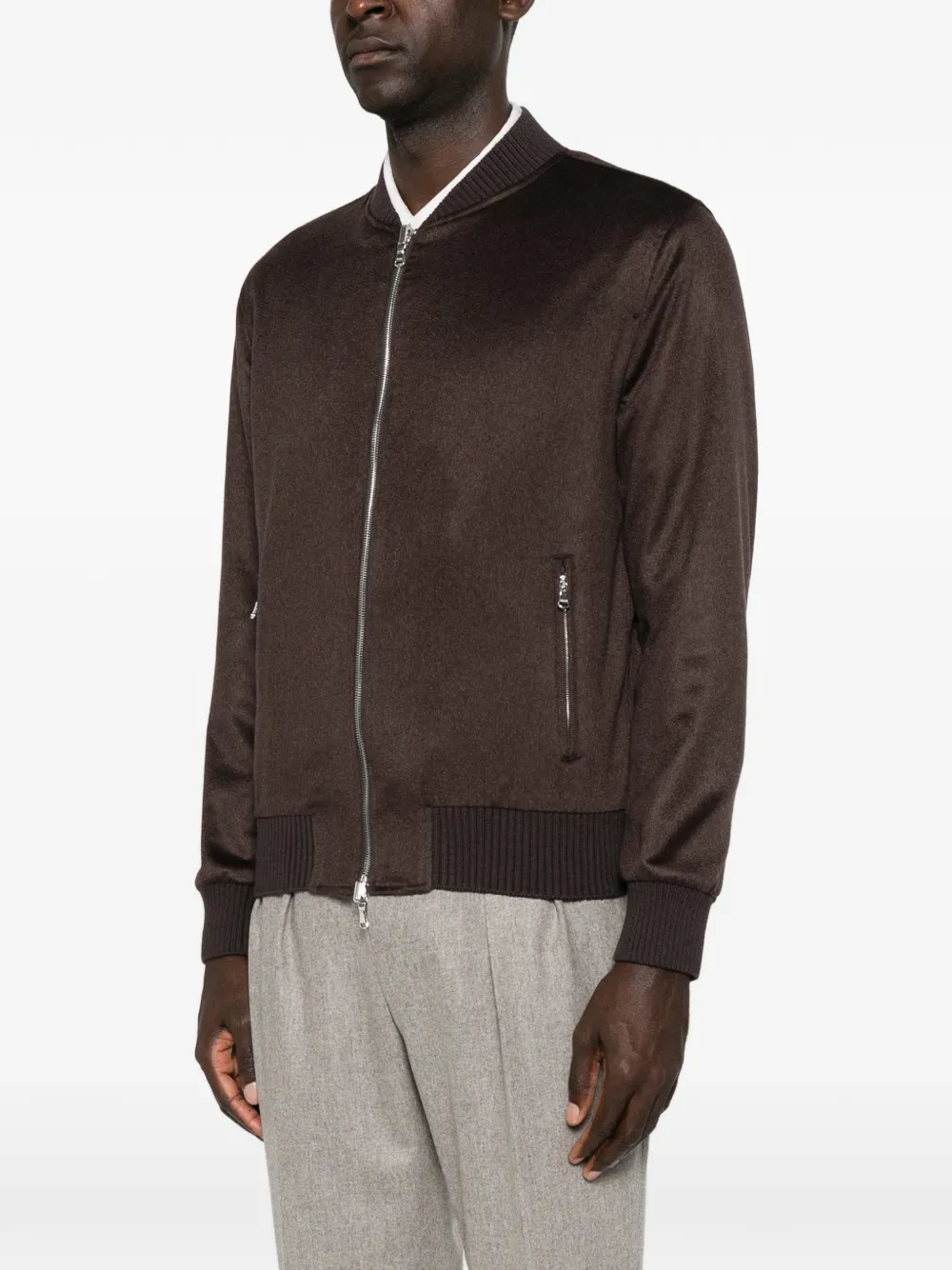 Barba ribbed-trim zip-up jacket Grijs