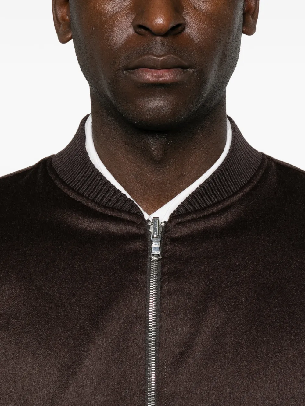 Barba ribbed-trim zip-up jacket Grijs