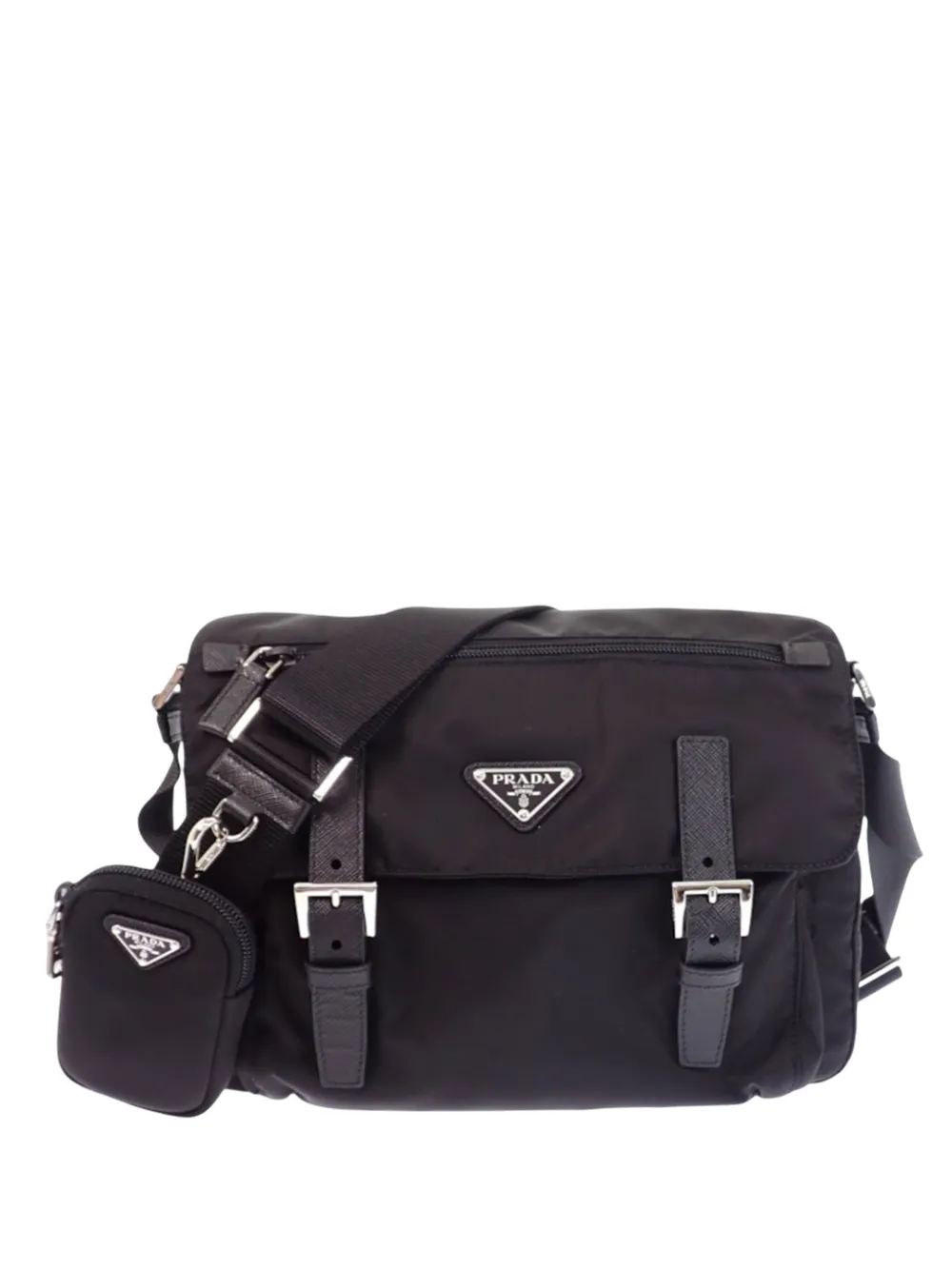 Prada Pre-Owned 2013-2026 Saffiano Trimmed Re Nylon Double Buckle Messenger Bag crossbody bag - Nero