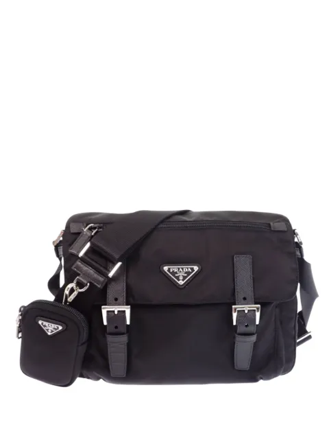 Prada Pre-Owned 2013-2026 Saffiano Trimmed Re Nylon Double Buckle Messenger Bag crossbody bag