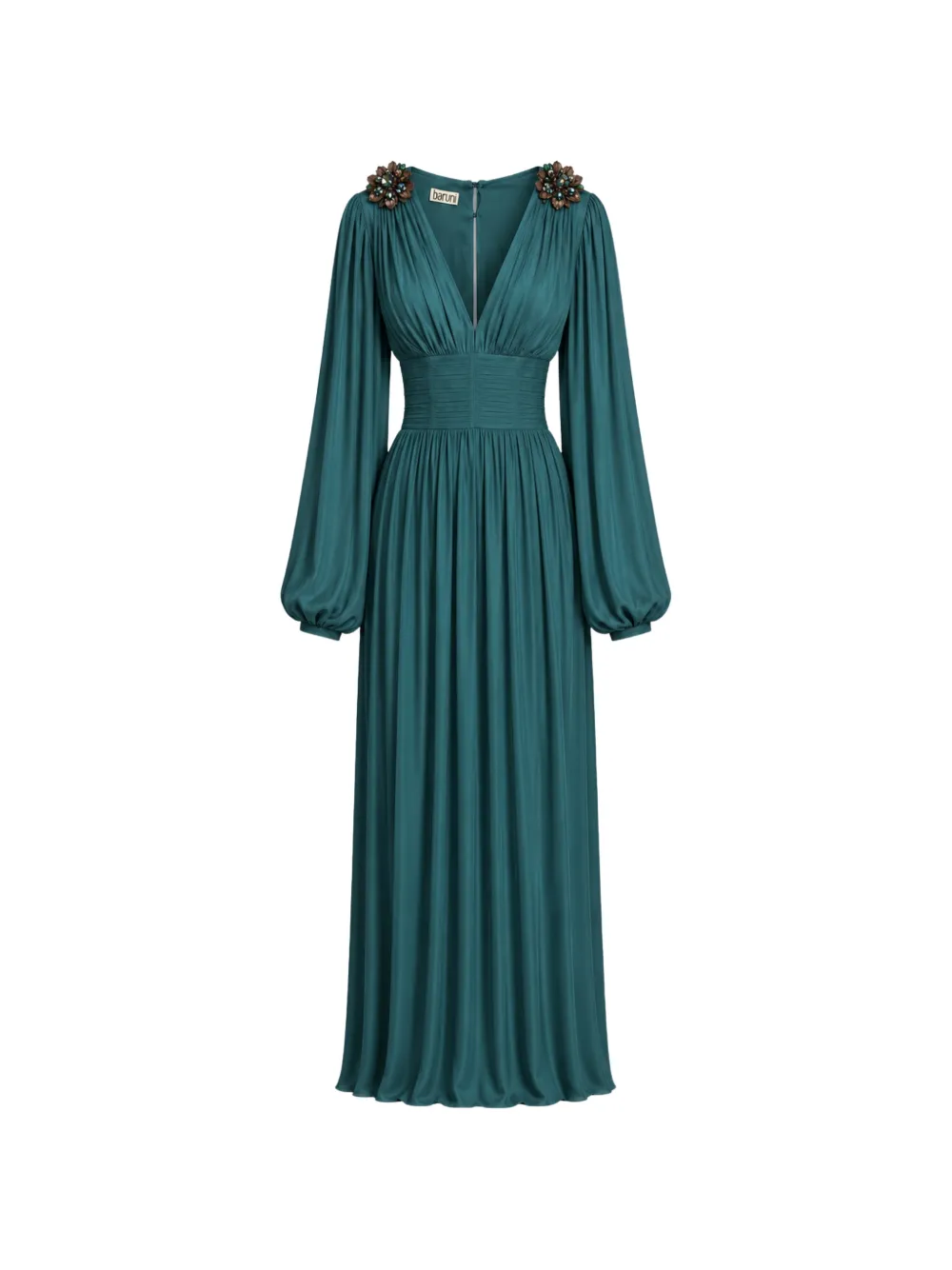 Baruni maxi floral-embellished ruched-waist dress