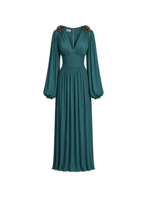 Baruni maxi floral-embellished ruched-waist dress