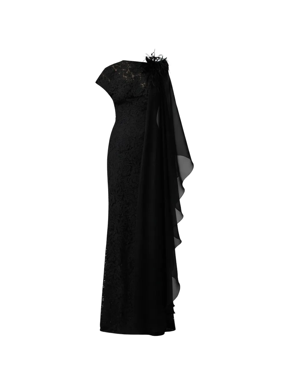 Gemy Maalouf feather-embellished lace gown - Nero