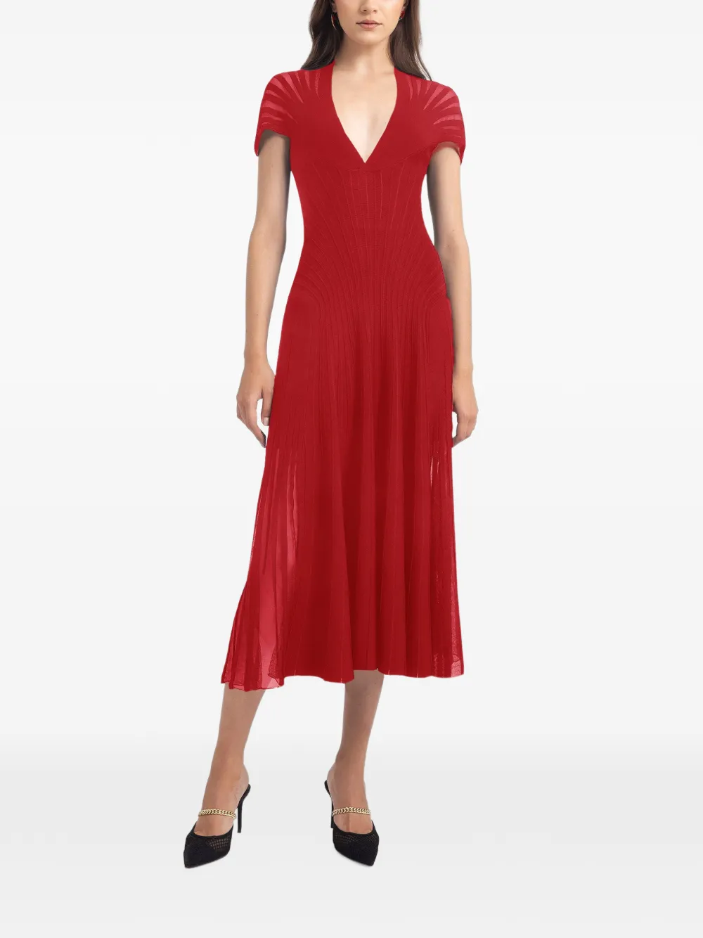 Gemy Maalouf ribbed-knit panelled dress - Red