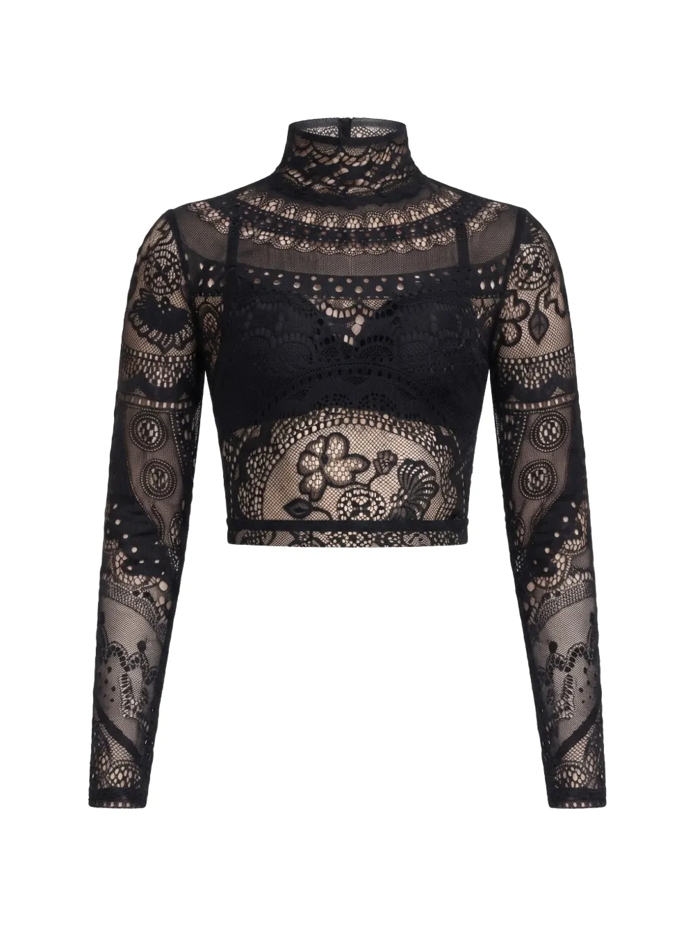 Gemy Maalouf lace-panelled cropped top - Nero