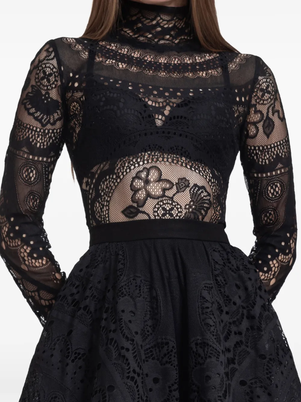 Gemy Maalouf Cropped top met kanten vlakken Zwart