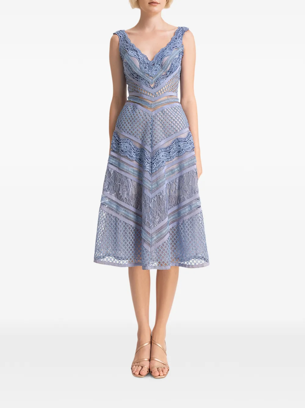 Gemy Maalouf lace-panelled sleeveless dress - Blau