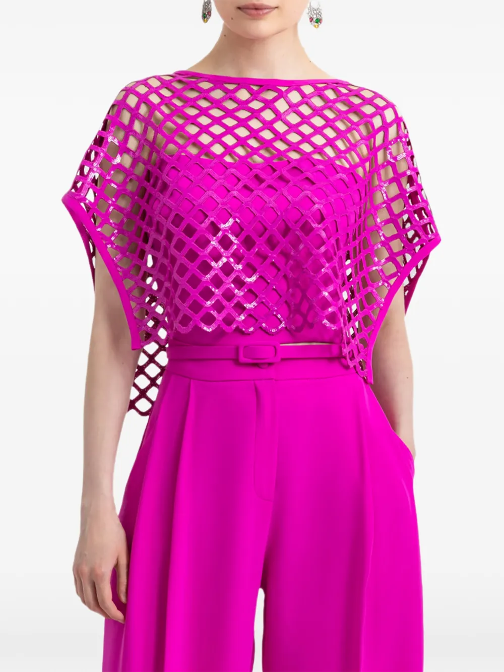Gemy Maalouf sequin-embellished cut-out top - Rosa