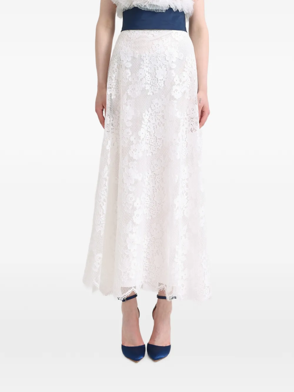 Gemy Maalouf floral-lace flared skirt - Weiß