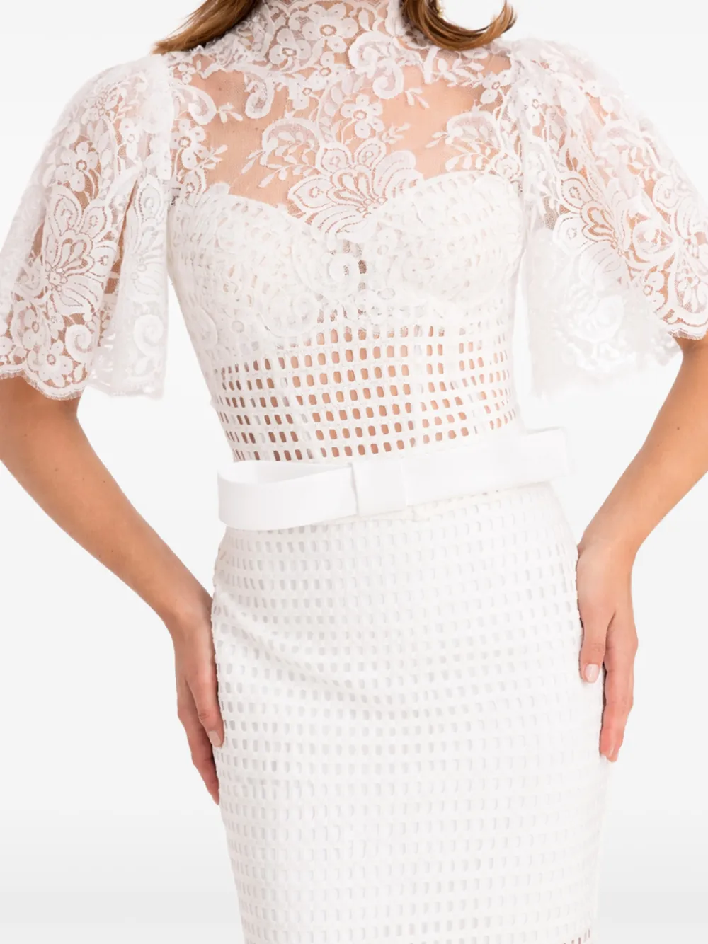 Gemy Maalouf Top met kanten vlakken en strikdetail Wit