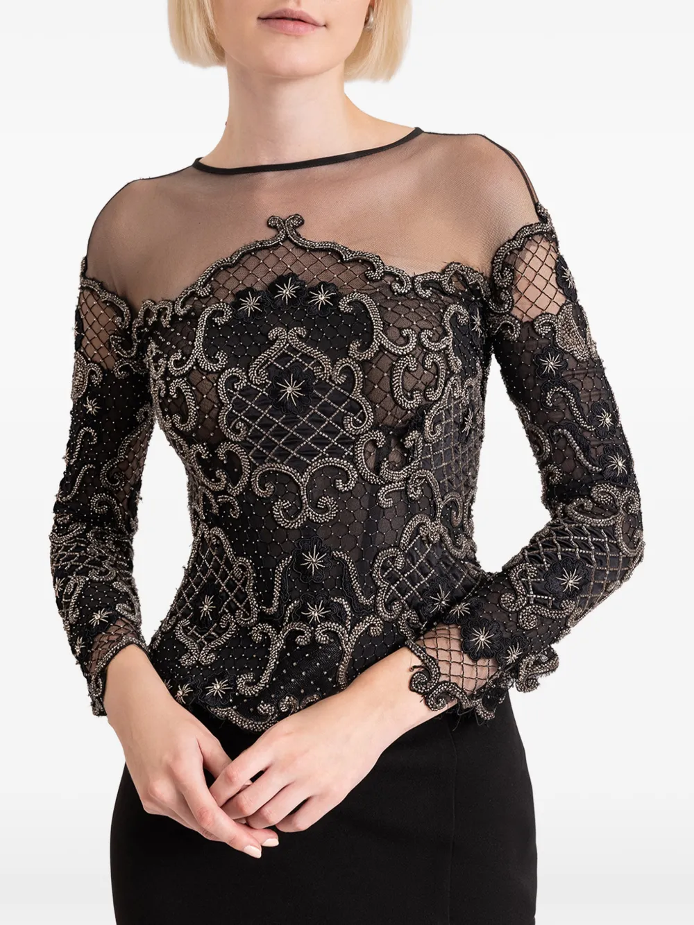 Gemy Maalouf Peplum top verfraaid met kralen Zwart
