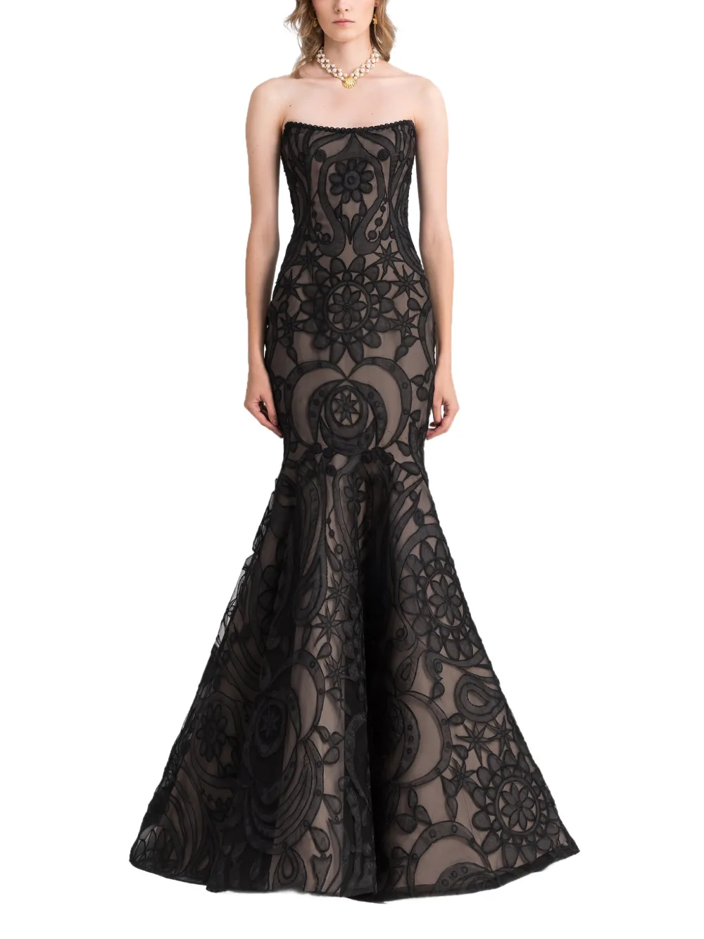 Gemy Maalouf Strapless jurk met bloemapplicatie Zwart