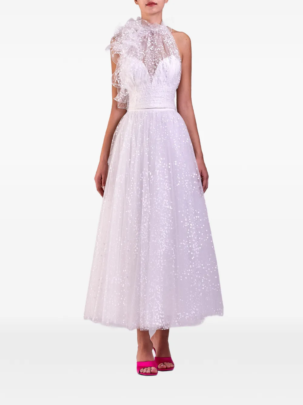 Gemy Maalouf polka-dot ruffled top - Bianco
