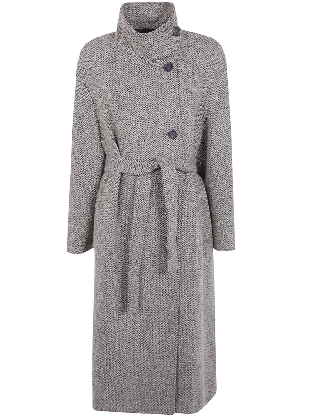 Brunello Cucinelli sparkling virgin-wool Chevron belted coat with Monili