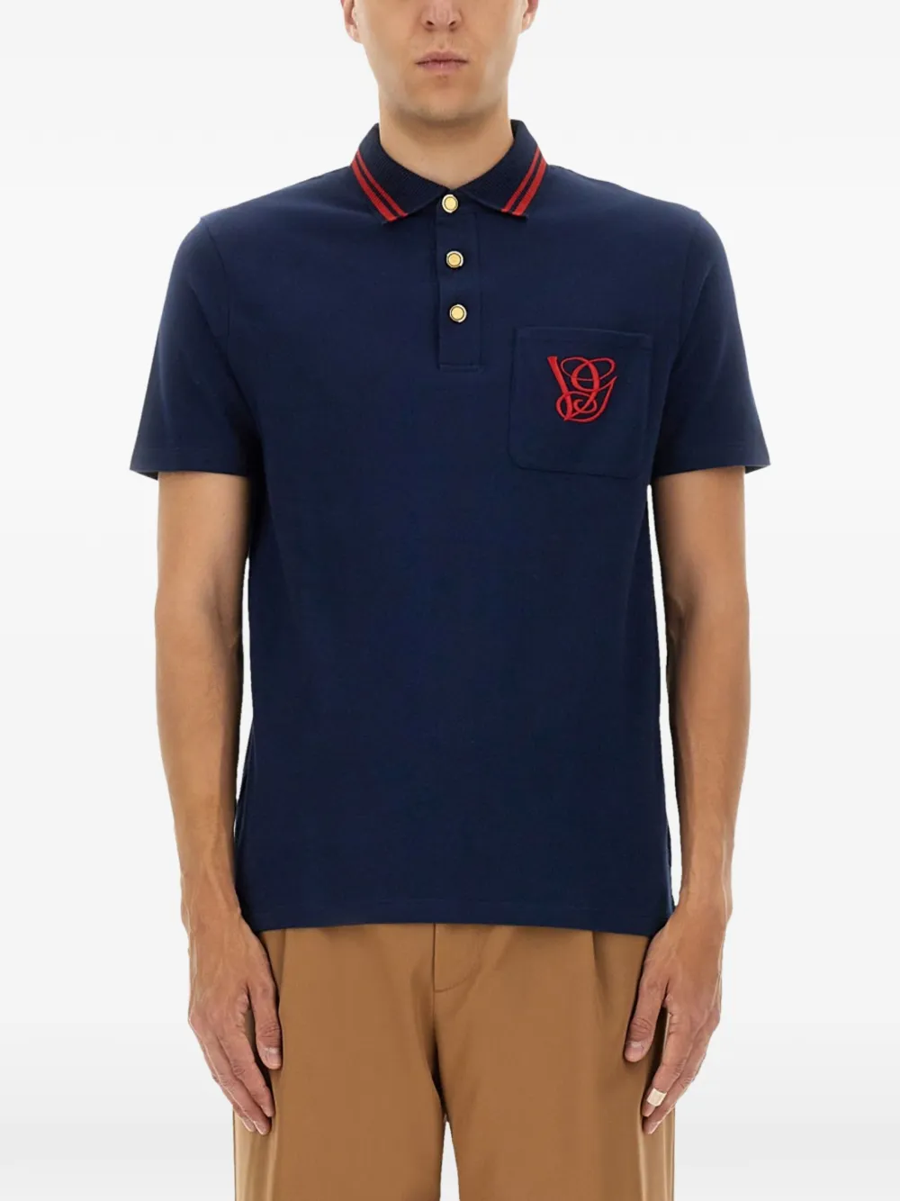 Valentino Garavani logo-embroidered tipped polo shirt - Blu