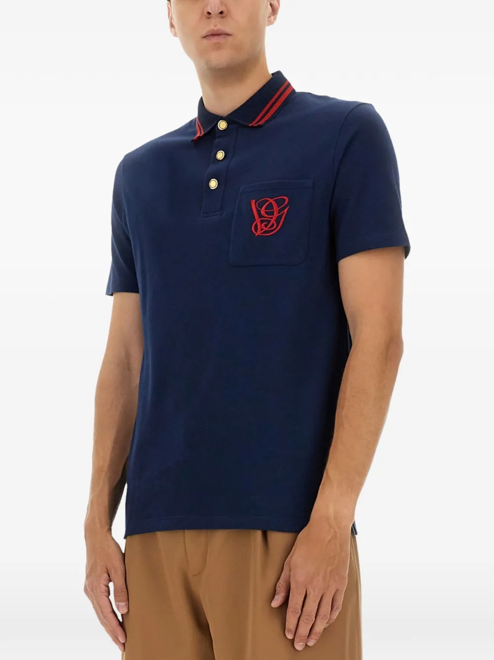Valentino Garavani logo-embroidered tipped polo shirt Blauw