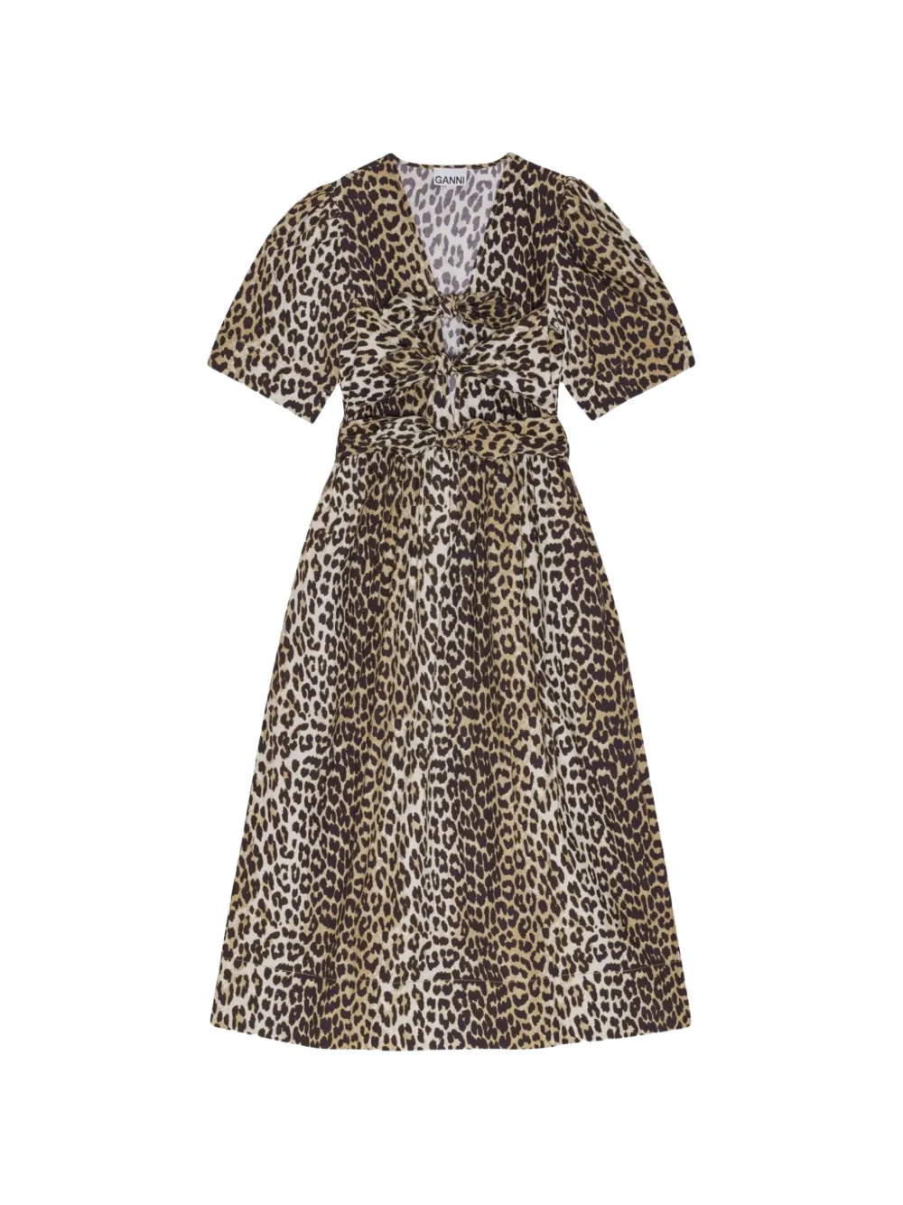 GANNI bow-detailed leopard-print midi dress - Toni neutri