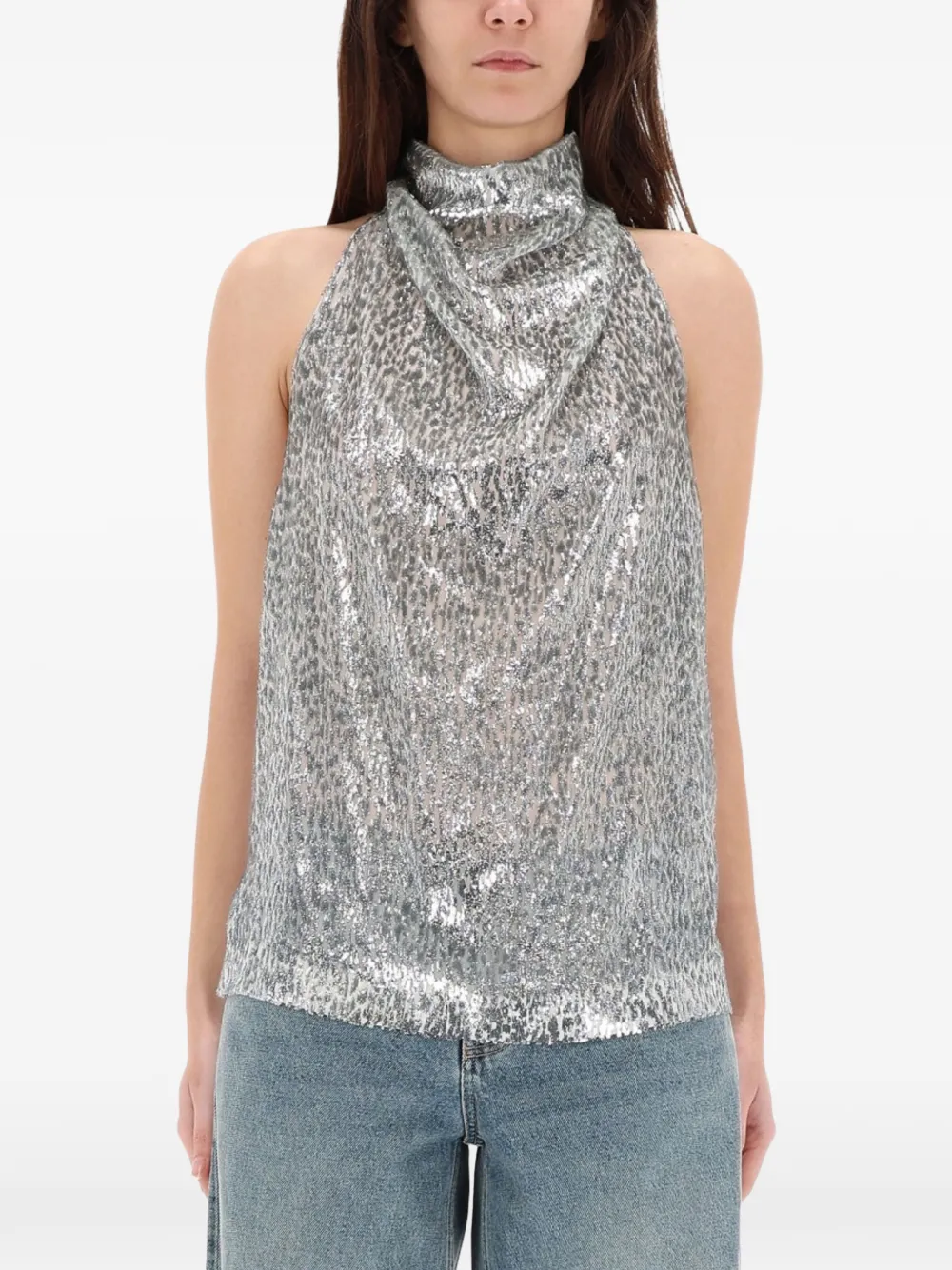 Stella McCartney metallic velvet halterneck top - Argent