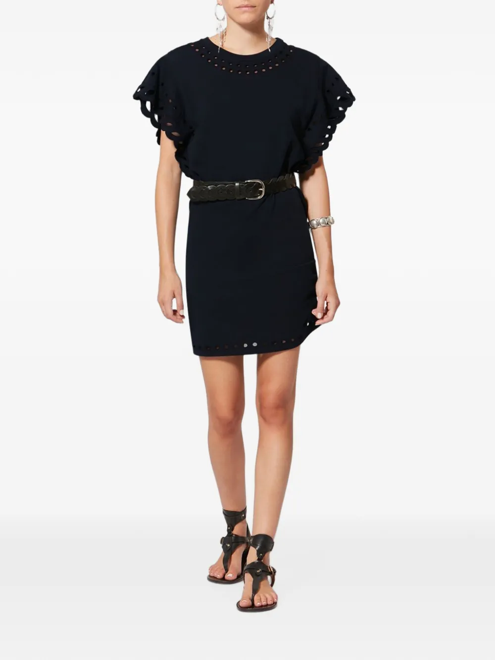 ISABEL MARANT broderie-anglaise ruffled-sleeve mini dress - Nero