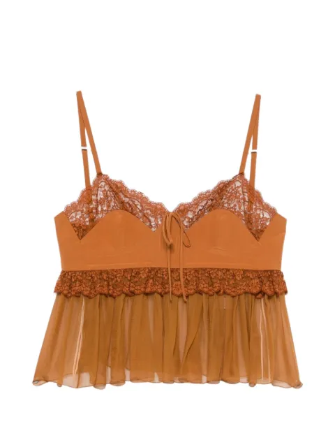 Chloé blouse plissée en soie à finitions en dentelle