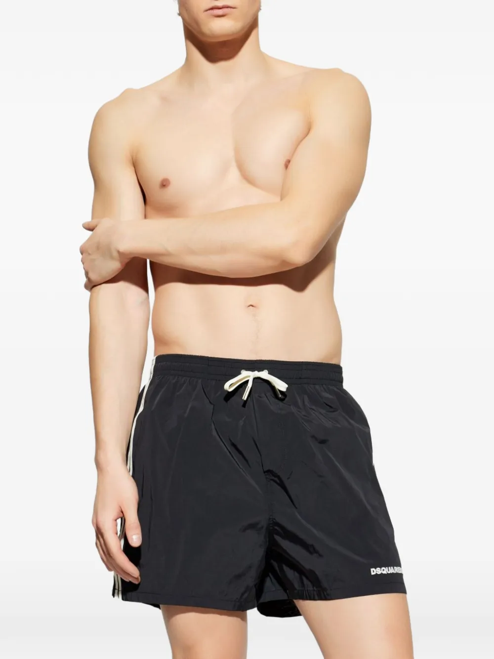 DSQUARED2 logo-print side-stripe swim shorts Zwart