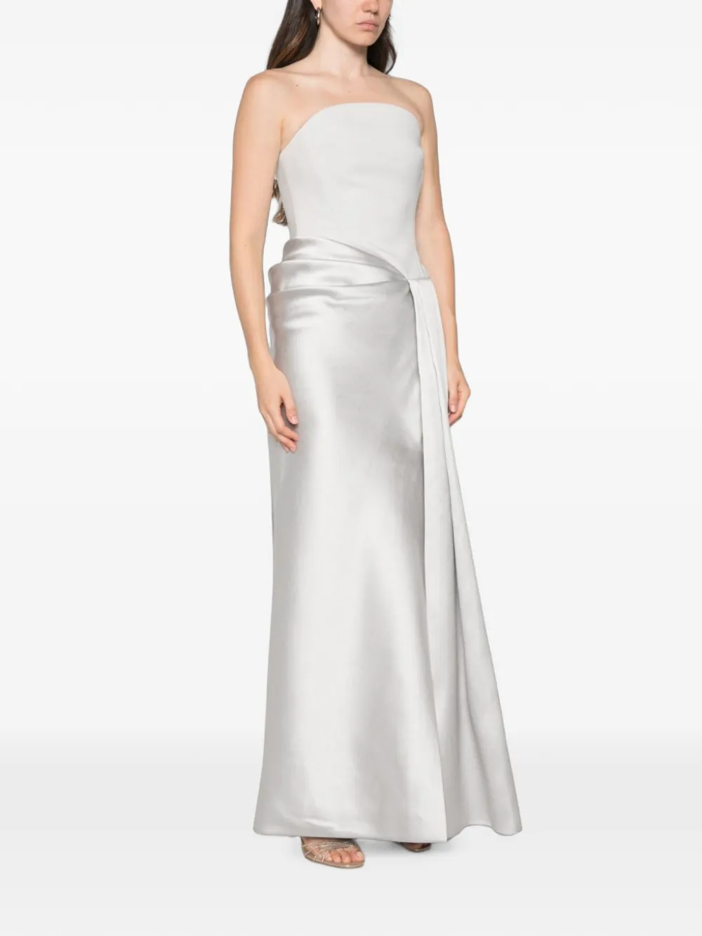 Solace London Seri strapless draped maxi dress - Argento
