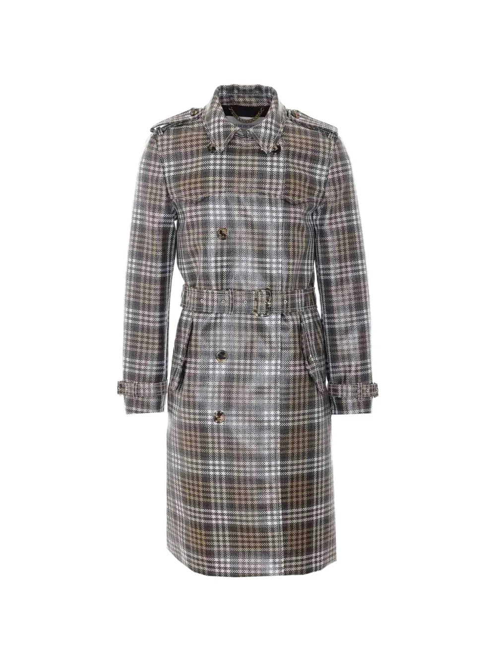 Burberry Langer, beschichteter Foxfield Check Trenchcoat mit Raffiabast-Effekt - Braun