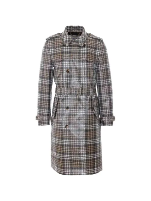 Burberry Langer, beschichteter Foxfield Check Trenchcoat mit Raffiabast-Effekt