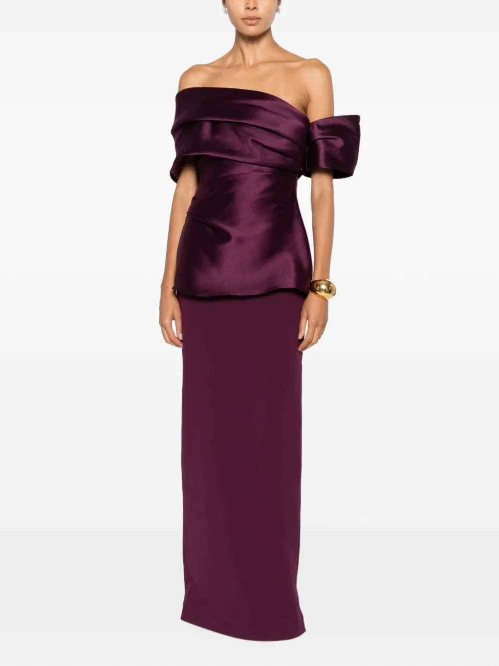 Solace London Lucine off-shoulder peplum maxi dress