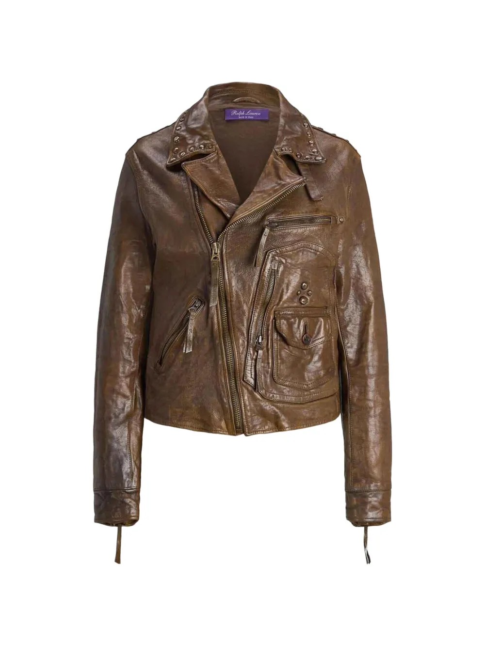 Polo Ralph Lauren Andrea stud-embellished leather jacket - Marrone