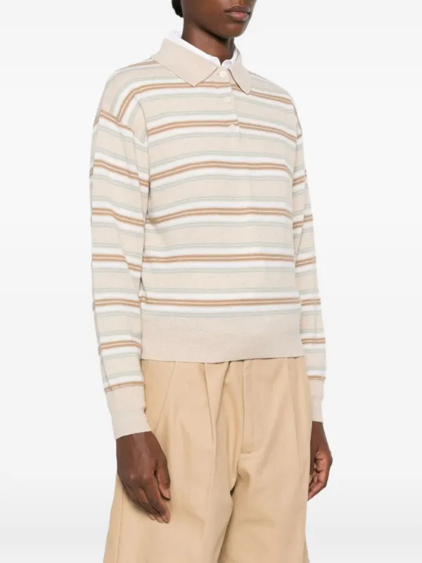Guest In Residence Striped Cashmere Polo Shirt in Neutrals