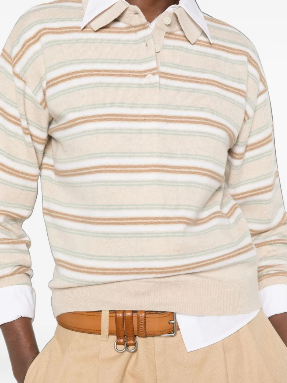 Guest In Residence Gestreept kasjmier poloshirt Beige
