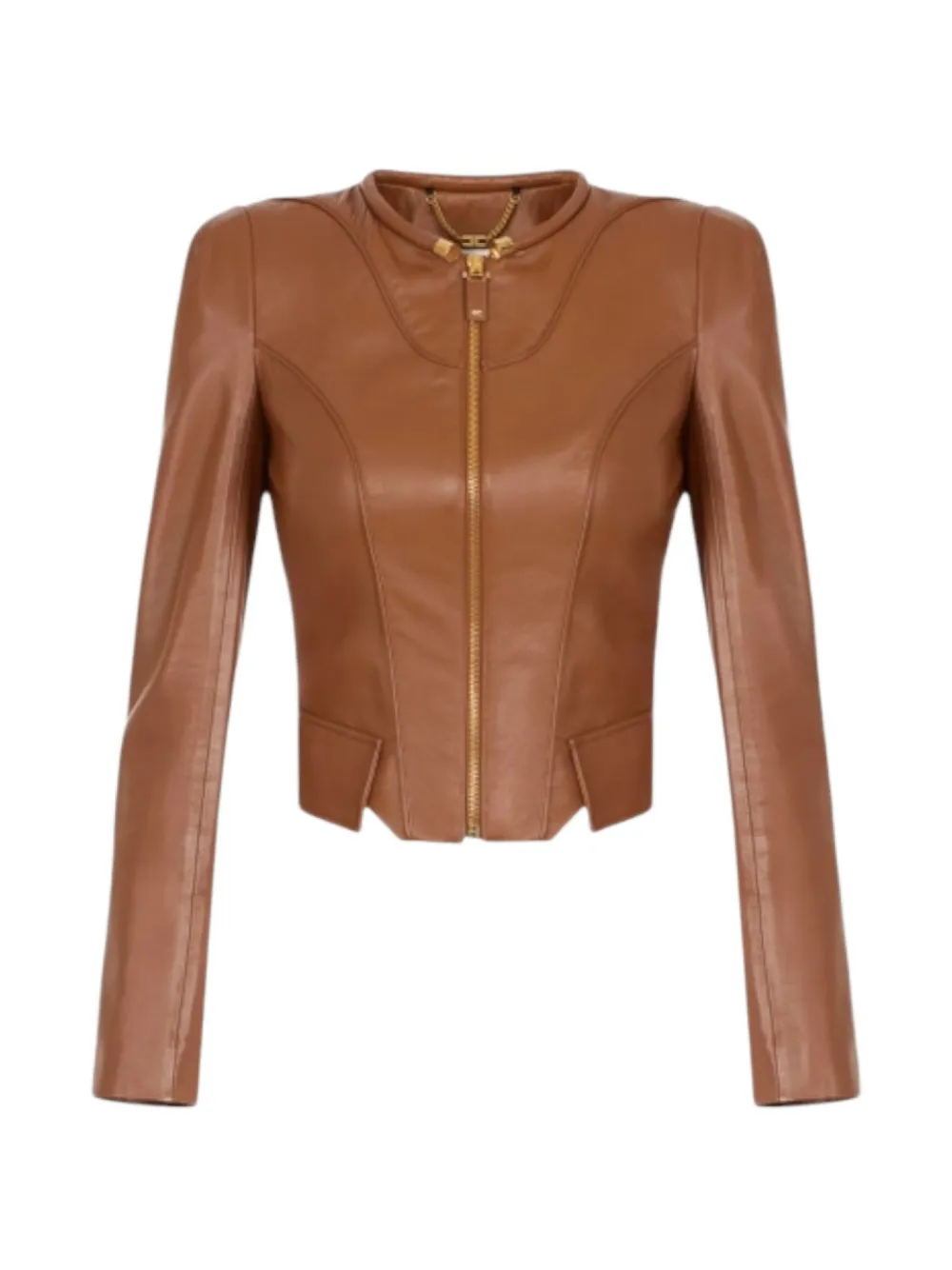 Elisabetta Franchi structured-shoulder leather jacket - Marrone