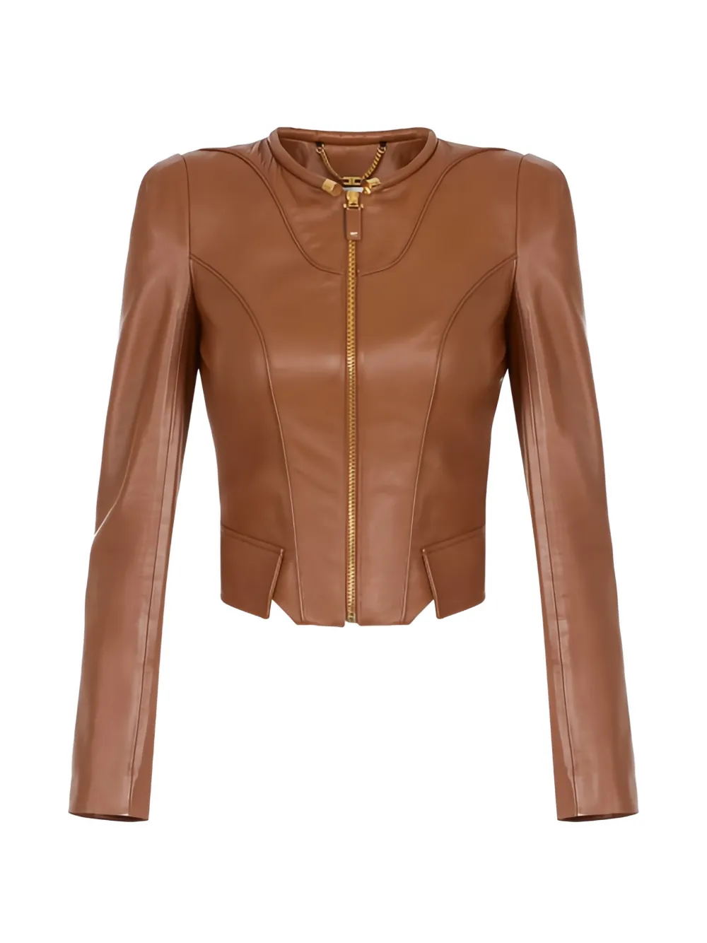 Elisabetta Franchi structured-shoulder leather jacket - Marrone