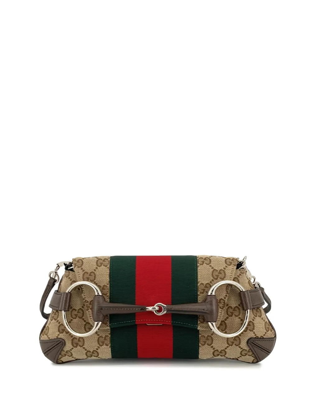 Gucci Pre-Owned 2016-2026 kleine Horsebit Web Chain Satchel-Tasche aus GG Canvas - Nude