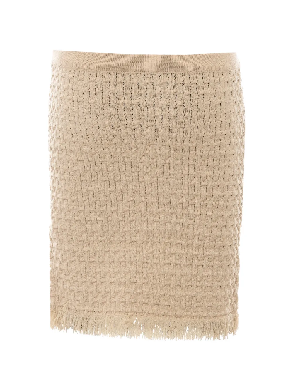 LIU JO waffle-knit fringed mini skirt - Toni neutri