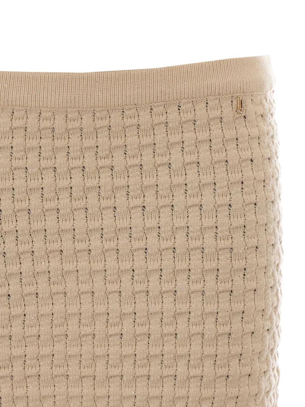 LIU JO waffle-knit fringed mini skirt Beige