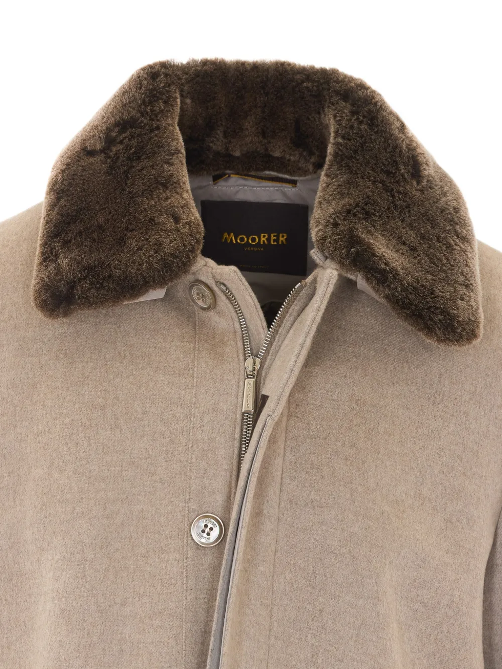 Moorer Simmons-Bab shearling-collar single-breasted coat Beige