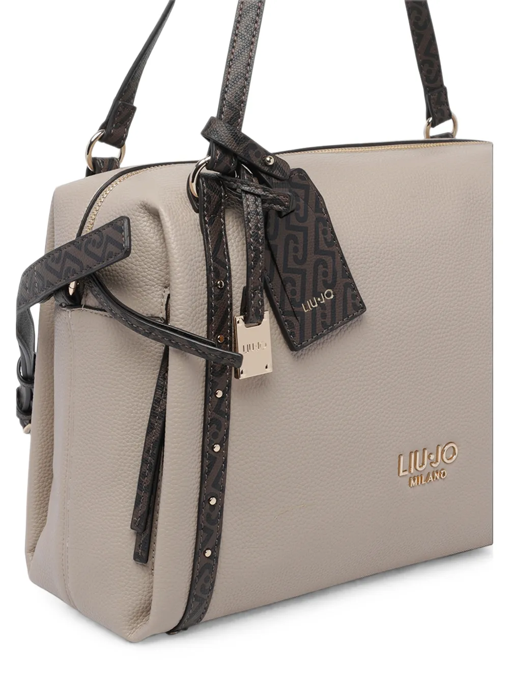 LIU JO logo-print studded shoulder bag Beige