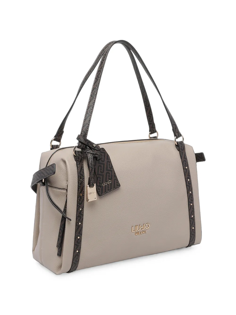 LIU JO logo-print studded shoulder bag Beige