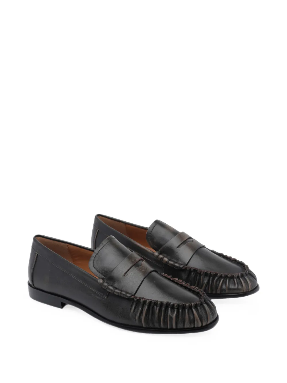 ANGEL ALARCON ruched leather loafers Zwart