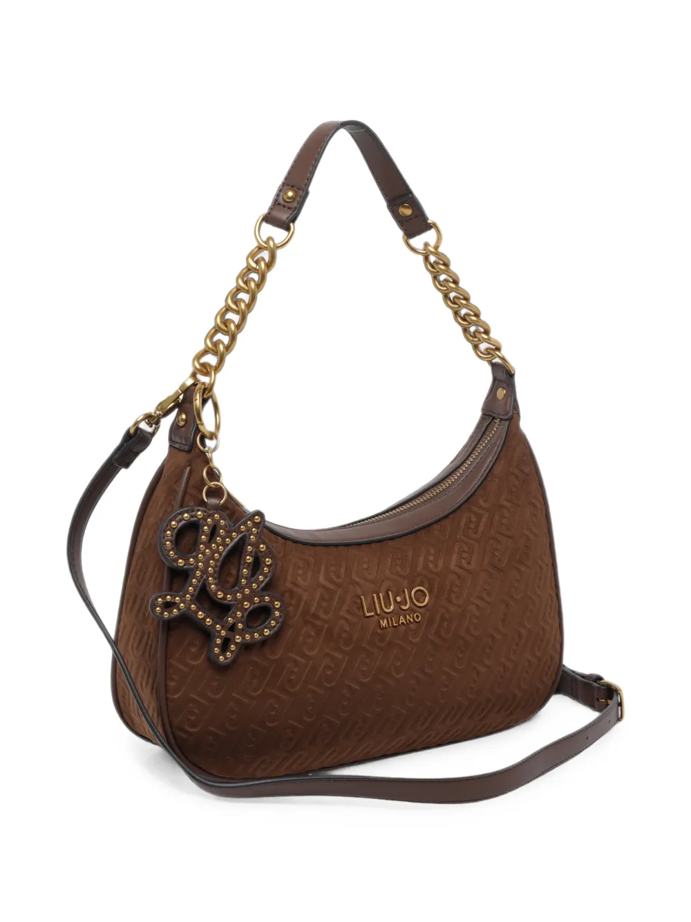 LIU JO Shopper met monogram-reliëf en schakelketting Bruin