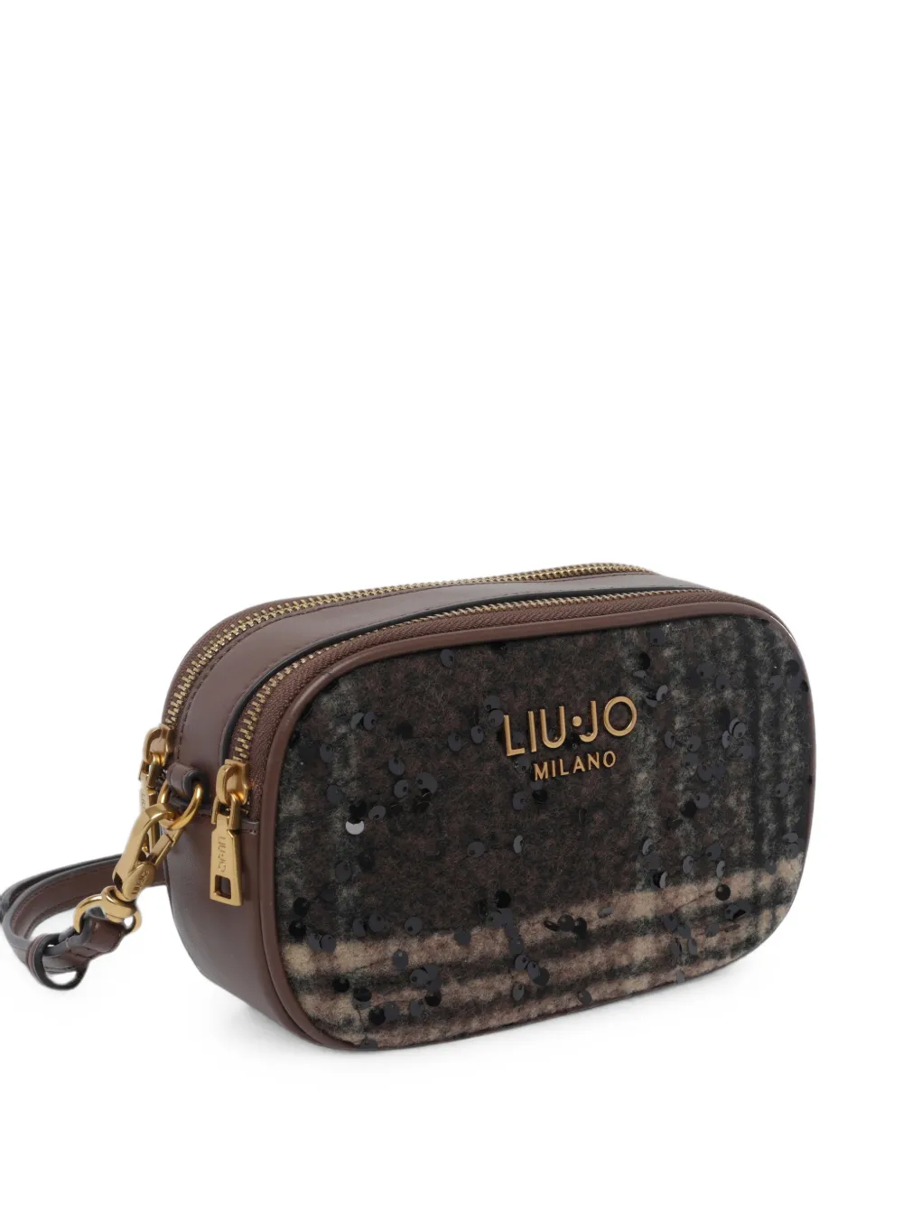 LIU JO sequin-embellished checked shoulder bag - Marrone