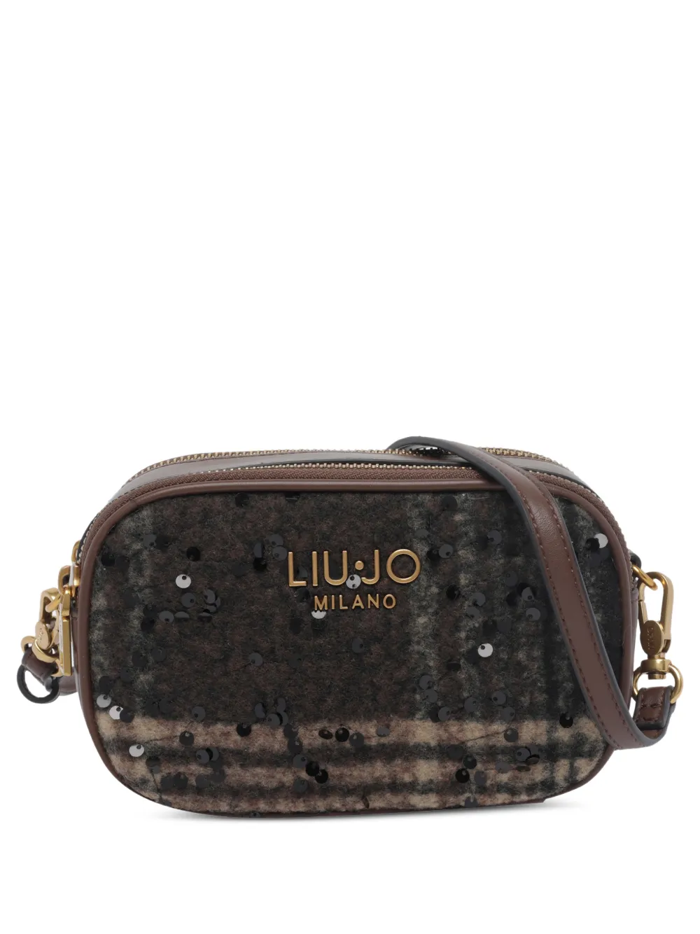LIU JO sequin-embellished checked shoulder bag - Braun