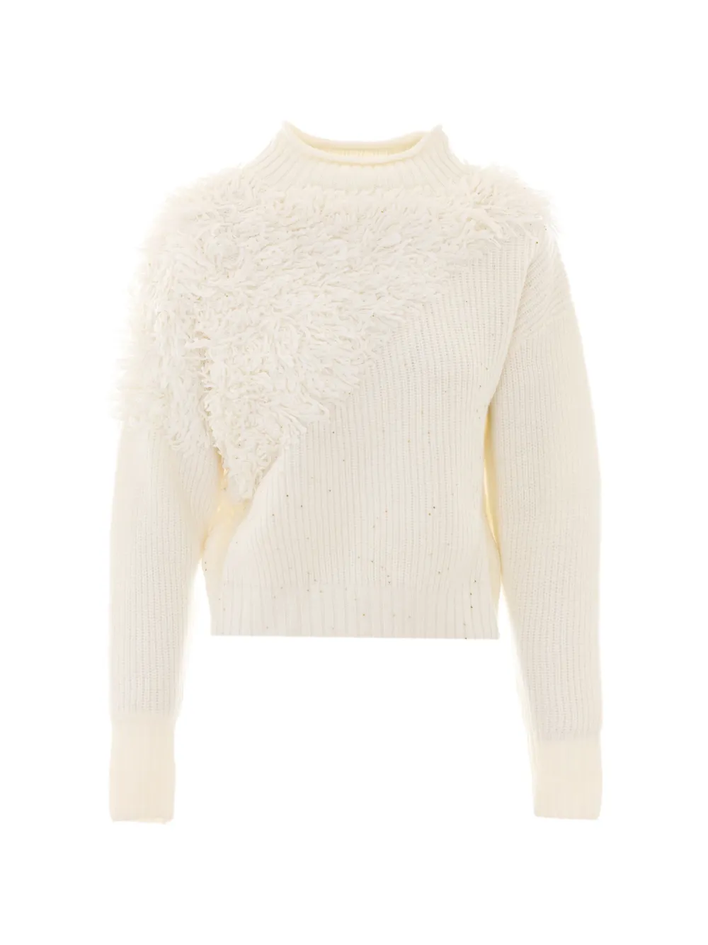 Patrizia Pepe fringed ribbed-knit sweater Beige