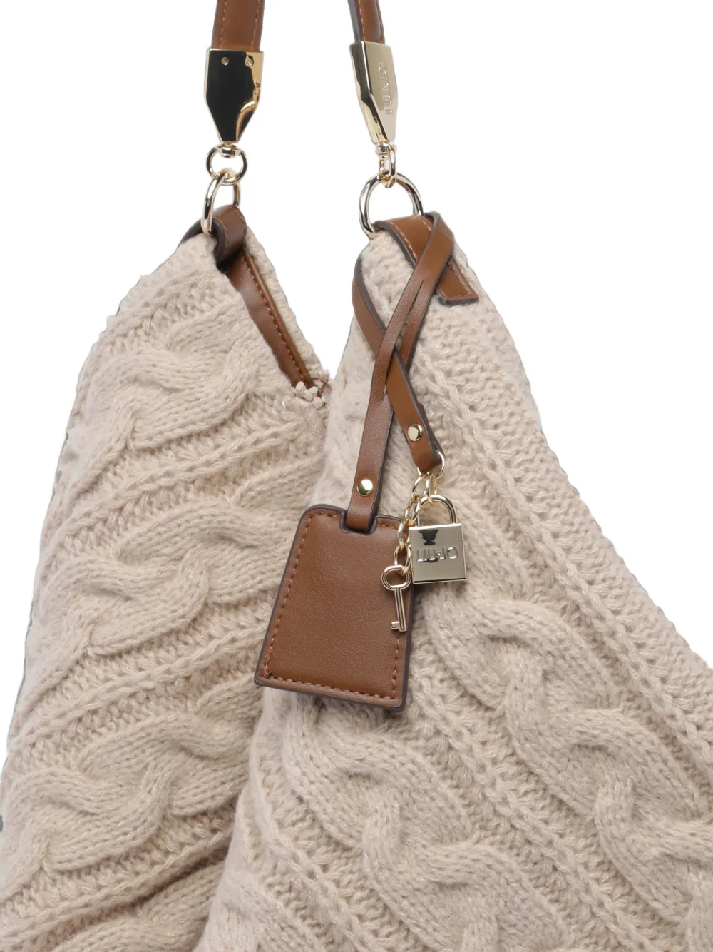LIU JO Kabelgebreide schoudertas Beige
